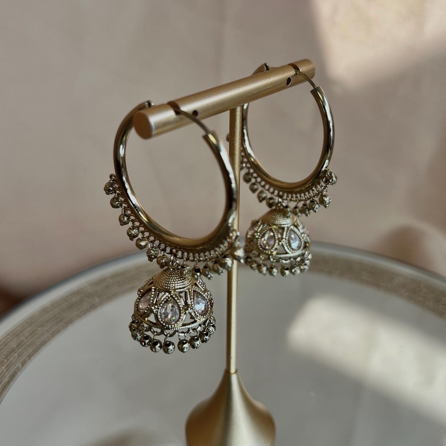 Pierced Antique Gold Ball Hoop Jhumka Earrings/ Pakistani Fashion/Gift for Women/Eid Gifts/Earrings Sale/Jhumka Sale/Clear Jhumkis