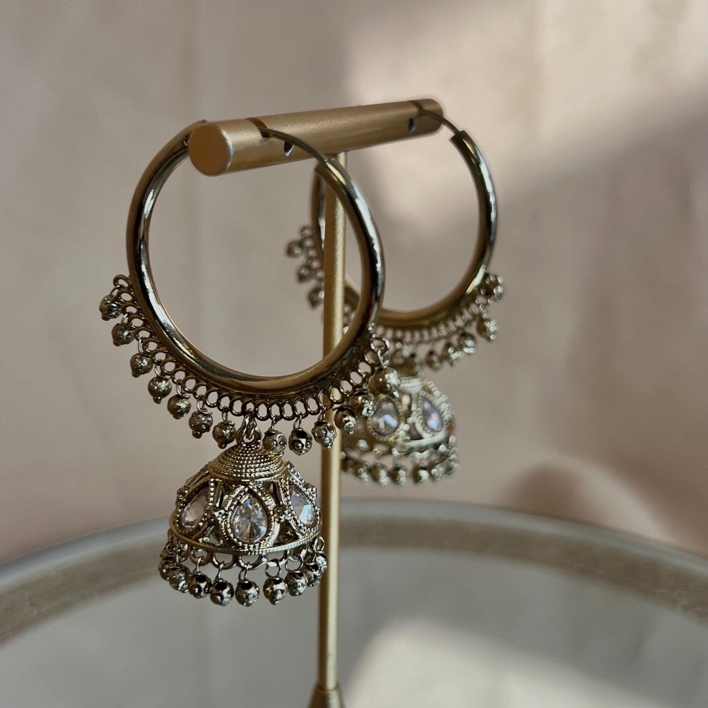 Pierced Antique Gold Ball Hoop Jhumka Earrings/ Pakistani Fashion/Gift for Women/Eid Gifts/Earrings Sale/Jhumka Sale/Clear Jhumkis