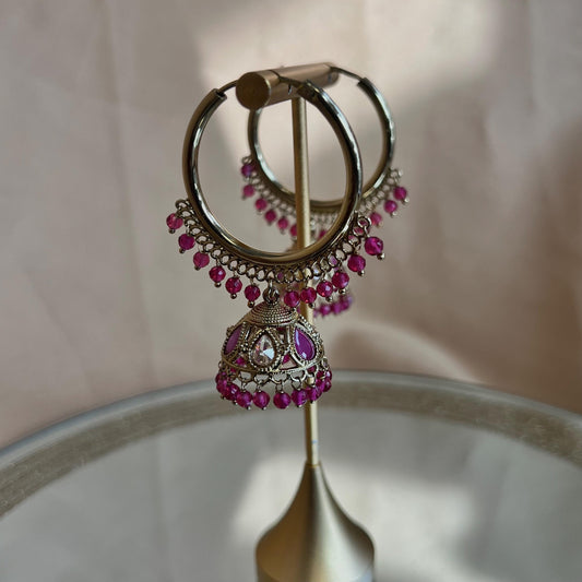 Pierced Antique Gold  Ruby Medium Hoop Jhumka Earrings/ Pakistan/ Gift for Women/Eid Gifts/Earrings Sale/Jhumka Sale/Clear Jhumkis
