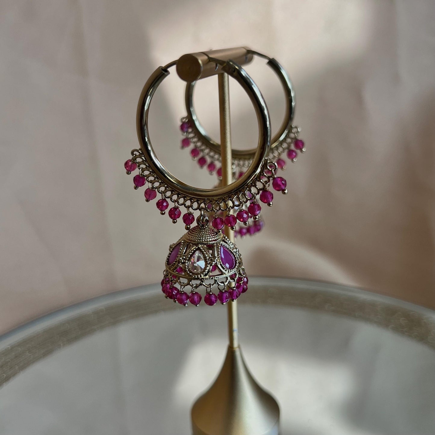 Pierced Antique Gold  Ruby Medium Hoop Jhumka Earrings/ Pakistan/ Gift for Women/Eid Gifts/Earrings Sale/Jhumka Sale/Clear Jhumkis