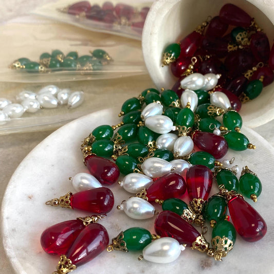 Glass beads with Cap Jewellery Making High Quality Multicolour Fashion Design Jewellery Tear Drop Stones Arts Craft Project