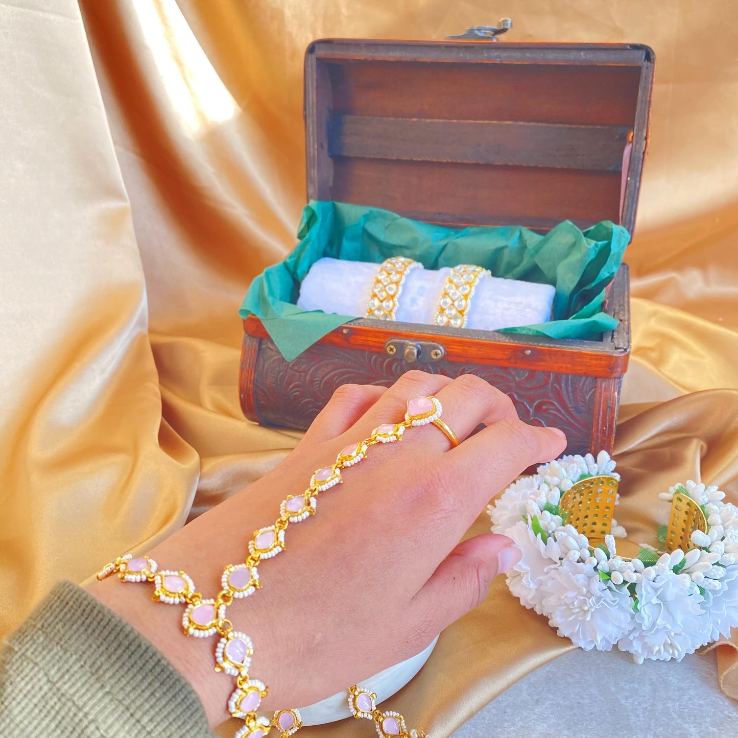 Pink Real Kundan Hand Harness - Single/ Fashion Jewellery/ Gift for Women/Indian/Pakistani style /Haathphool/Hand Accessory