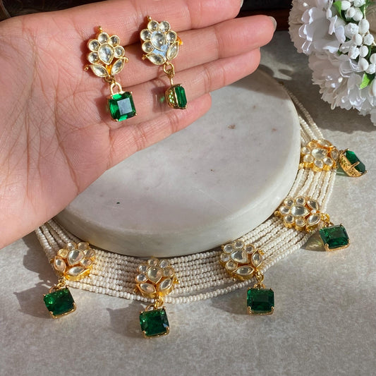 Green Real Kundan Bright Gold Choker Only High Quality Indian Pakistani Jewellery Pearl Fashion