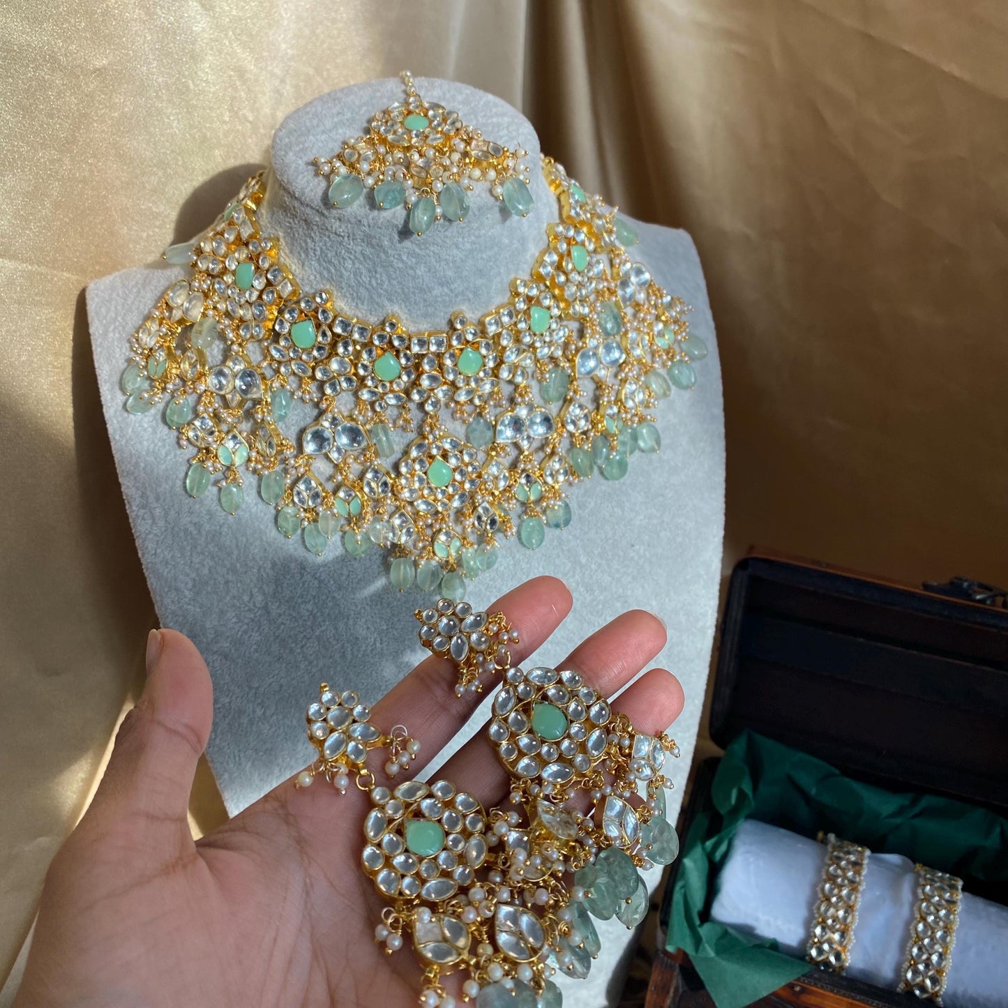 Mint Real Kundan Bright Gold Necklace Set Earring Tikka Traditional  Unique Style/ Indian/ Pakistani/Fashion Jewellery Gift for Women Bridal