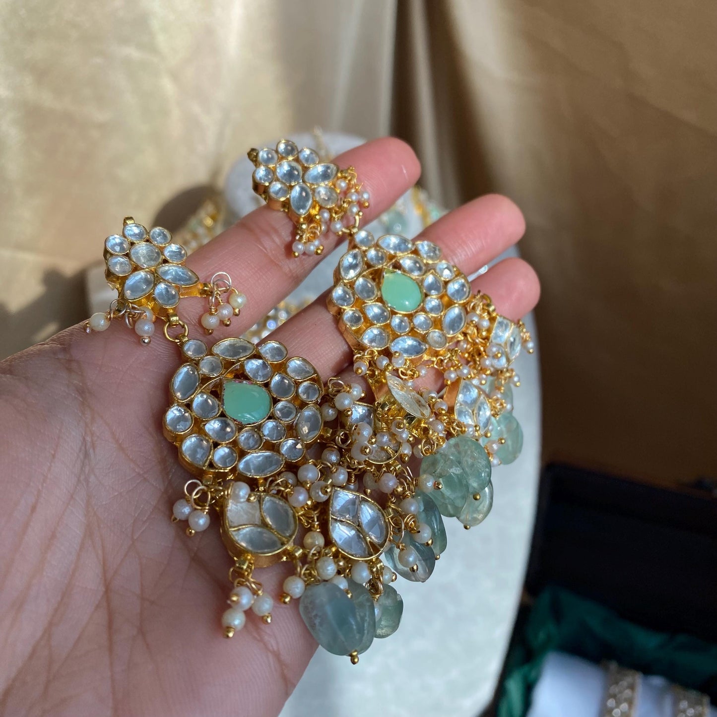 Mint Real Kundan Bright Gold Necklace Set Earring Tikka Traditional  Unique Style/ Indian/ Pakistani/Fashion Jewellery Gift for Women Bridal