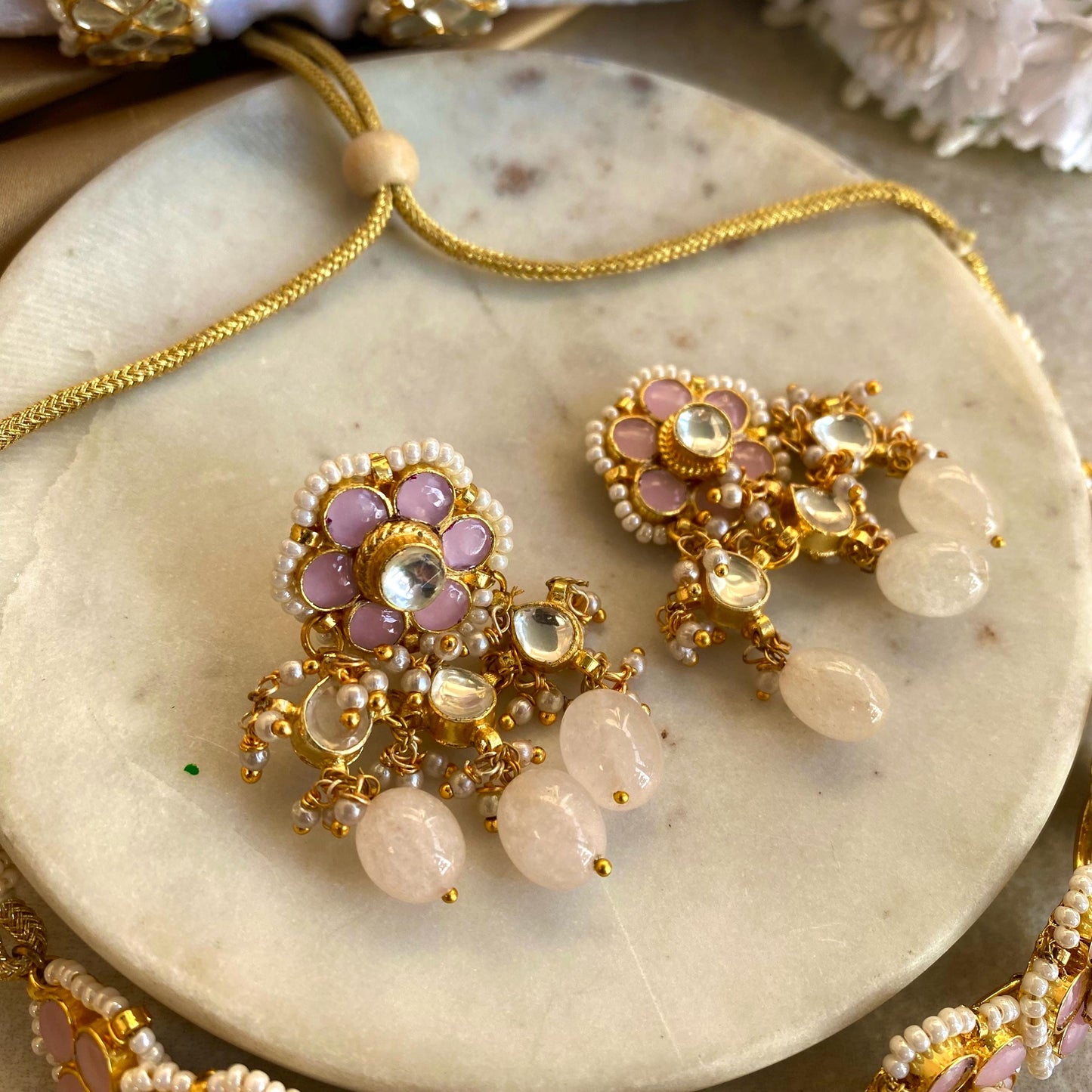 Pink Pearl Real Kundan Choker Small Stud Earring Set Indian Pakistani Bollywood Fashion Jewellery Gift High Quality Unique Style Traditional