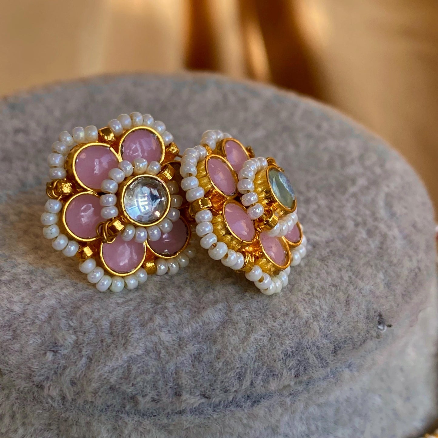 Pink Pearl Real Kundan Choker Small Stud Earring Set Indian Pakistani Bollywood Fashion Jewellery Gift High Quality Unique Style Traditional