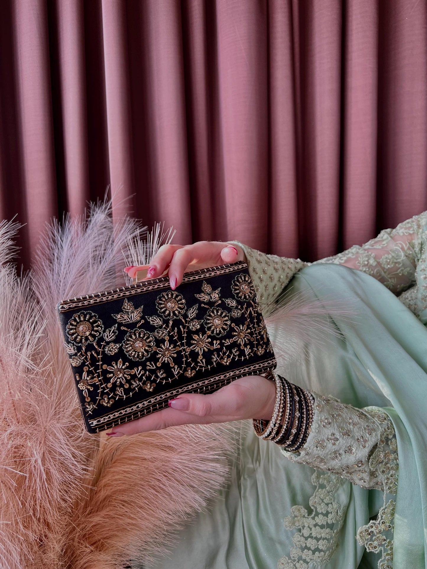 Black Antique Gold Embellished Handcrafted Clutch Bag/Embroidered Clutch Bag/Gifts/Black Hand Bags/Evening Clutch Bag/Purse