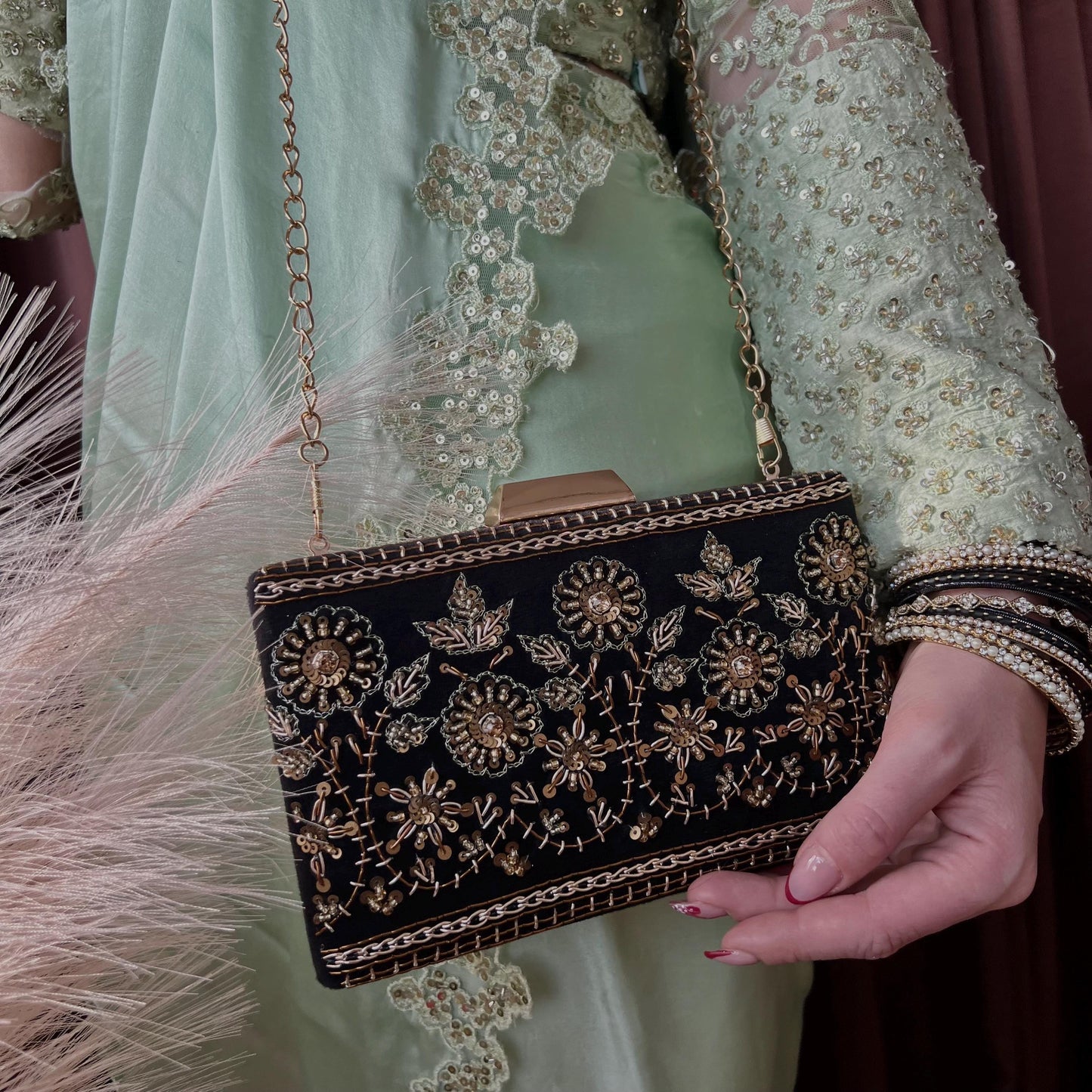 Black Antique Gold Embellished Handcrafted Clutch Bag/Embroidered Clutch Bag/Gifts/Black Hand Bags/Evening Clutch Bag/Purse