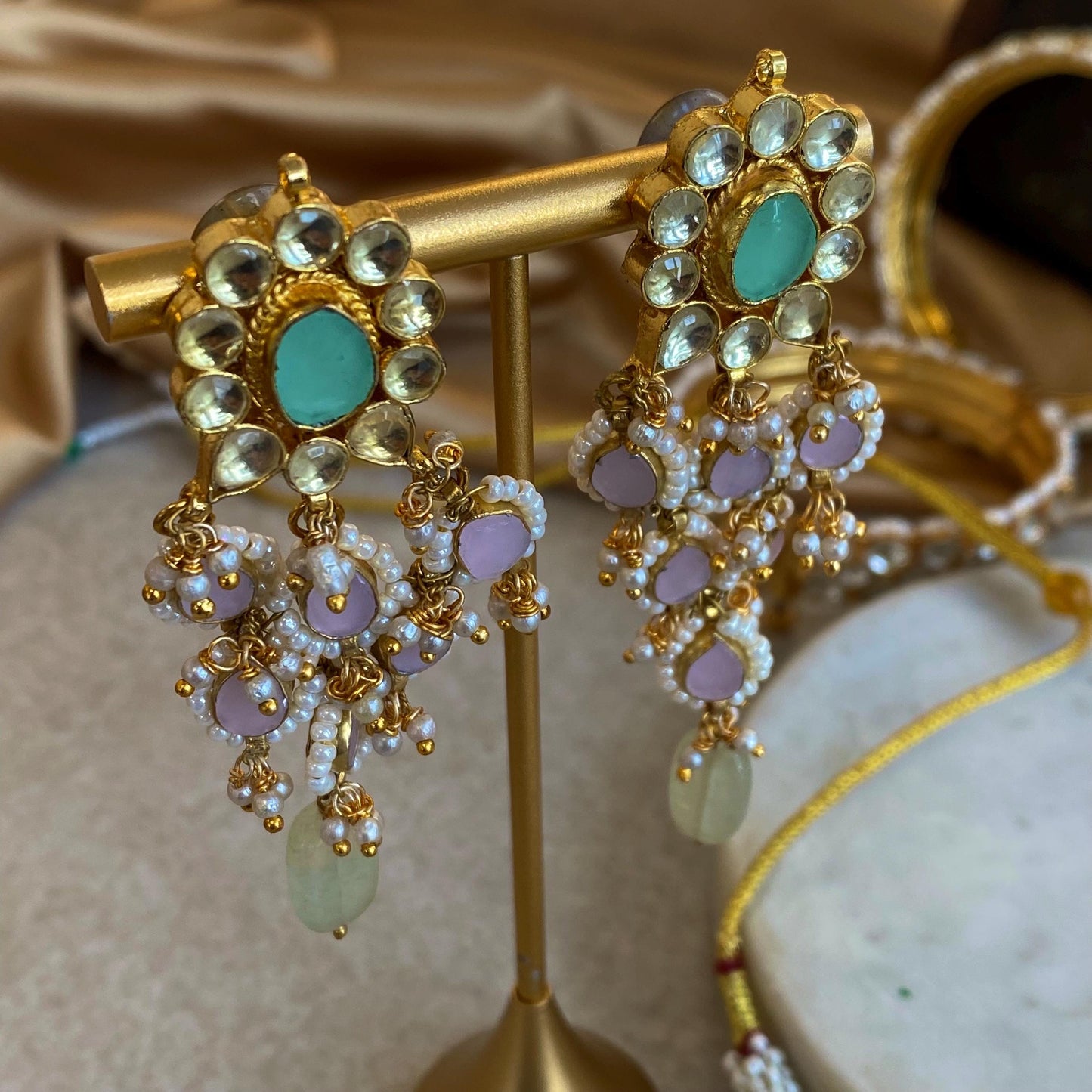 Pink Mint Jade Real Kundan Choker Earring Tikka Set Indian Pakistani Bollywood Fashion Jewellery Gift High Quality Unique Style Traditional