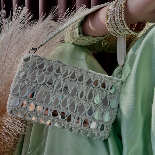 White Mirror Beaded Tasseled Potli Bags/Indian Handmade Traditional Phulkari Potli Bags/Modern Ethnic Mirror Work Potli Bags/White Bags