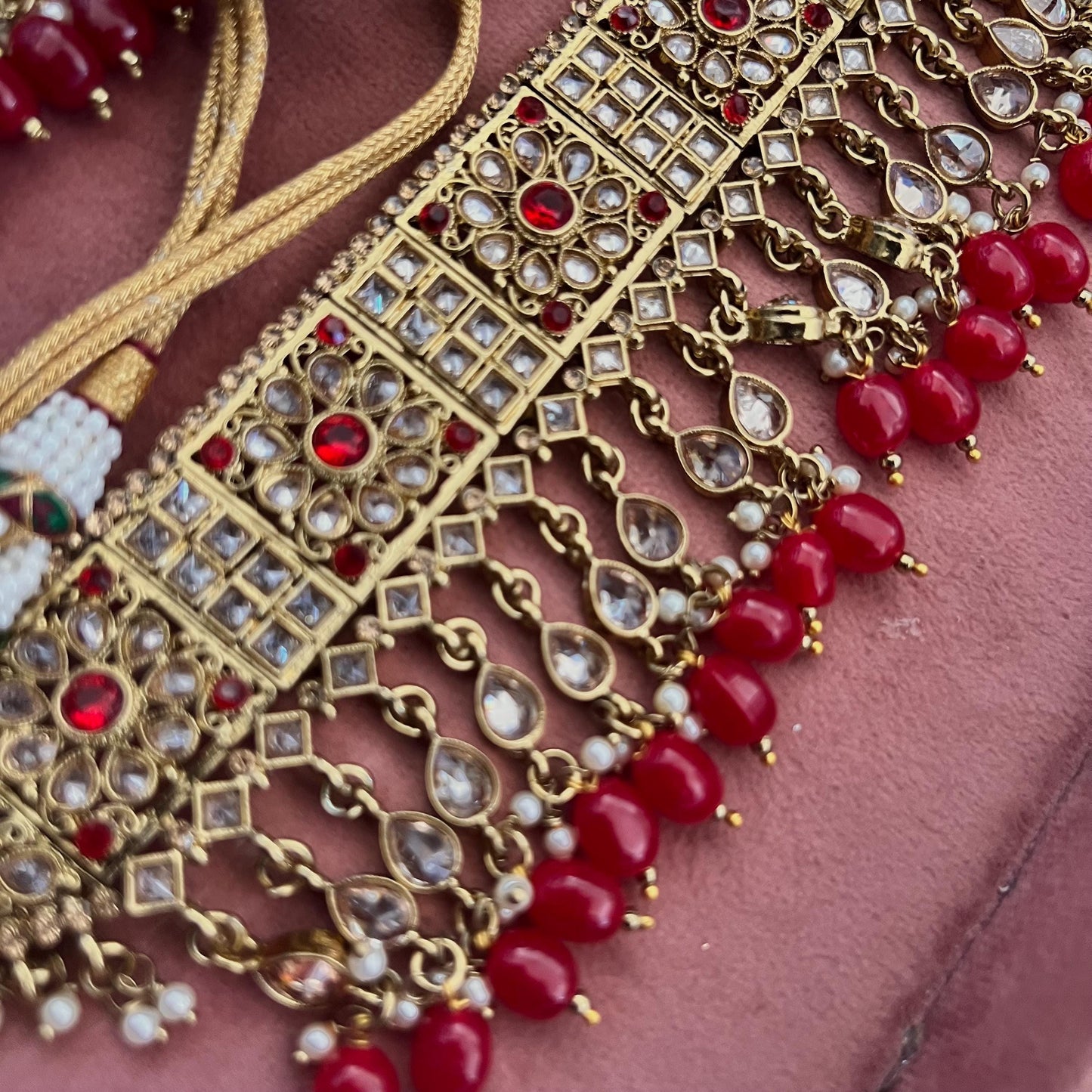 Champagne & pearl choker set Earring/ Tikka/ Tikli/ Indian/ Pakistani/Fashion Jewellery/ Gift for Women